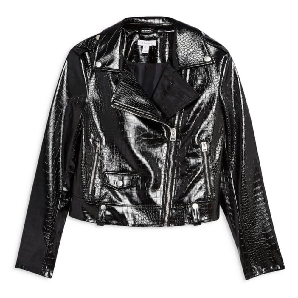 Topshop Croc Embossed Faux Leather Jacket